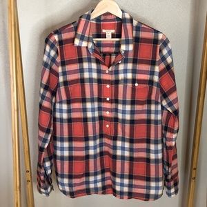 J.Crew Salmon/Blue Plaid Top